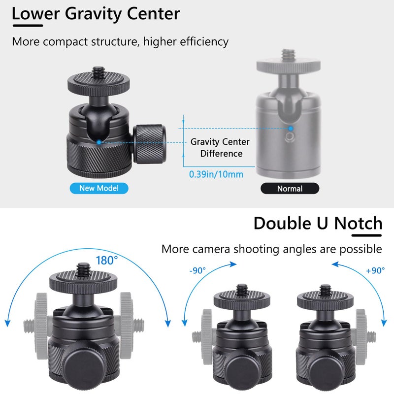 ARTCISE Mini CNC Machining Tripod Ball Head - Portable Aluminum Alloy 360 Rotating Head for Phone & Light Camera, Max Load 6.6lbs/3kg - Image 2